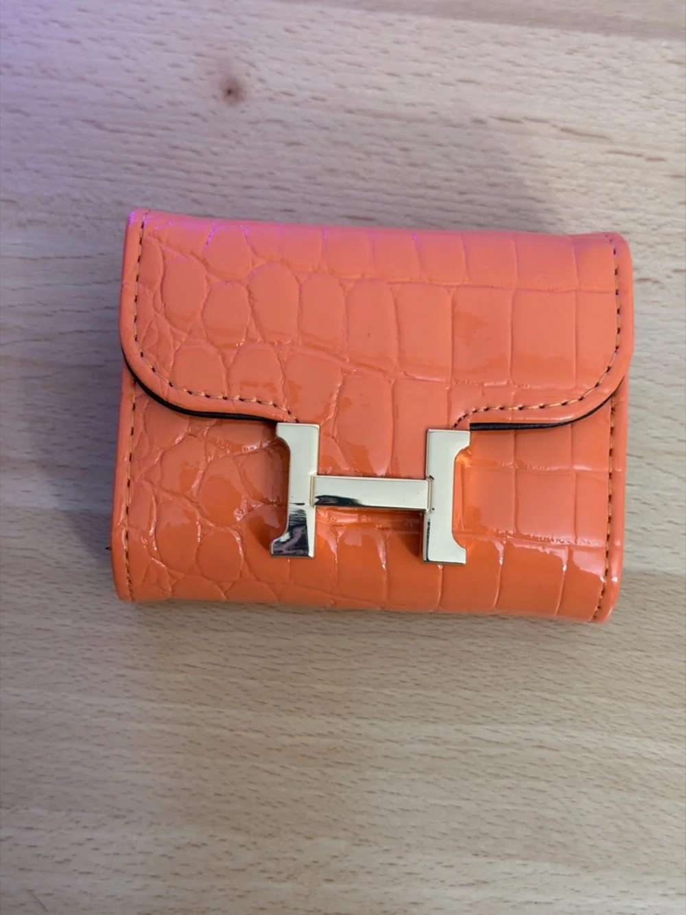 H Constance wallet embossed crocodile Togo GHW PHW vert rose orange accordion - Picture 7 of 12